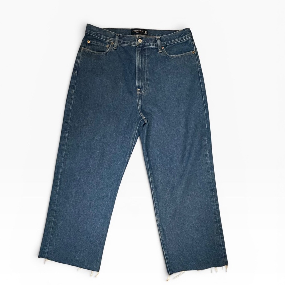 Abercrombie & Fitch AF Authentic Rigid Denim Baggy Jeans Dark Wash 34x30 Cut Off